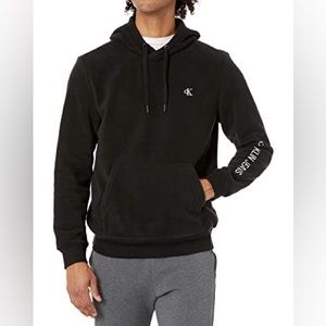 Calvin Klein Jeans Men's Fleece Hoodie Logo Embroidered Sweatshirt Black Large